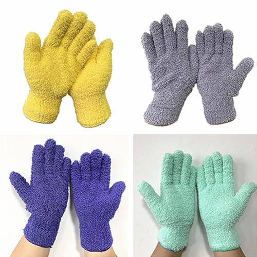 GSHLLO Microfiber Dusting Gloves - Reusable Blue & Green Mittens for Cleaning