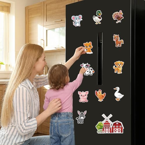 Farm Animals Magnetic Fridge Magnets Set - 14 Large Wooden Toys