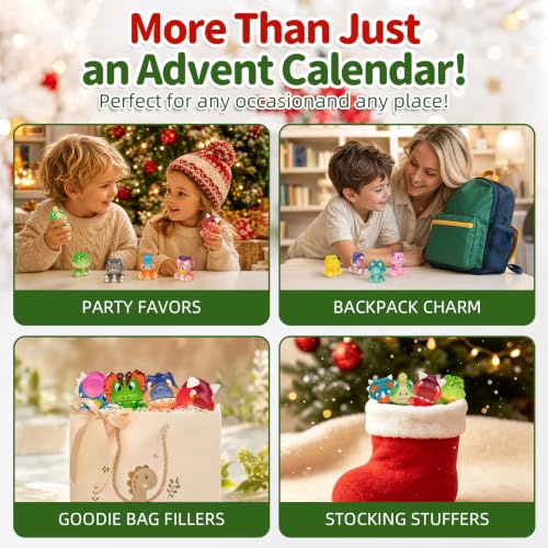Green Dinosaur Advent Calendar 2026 - 24 Days of Squishy Toy Surprises