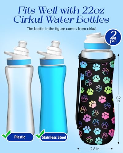 Cirkul 22 oz Water Bottle Sleeve - 2 Pack Neoprene Carrier with Handle