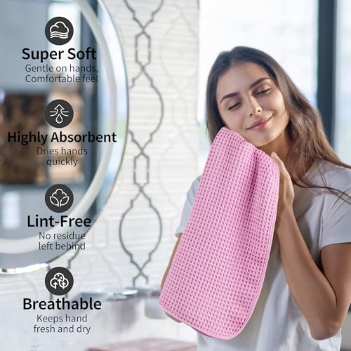 MICROFI Microfiber Waffle Hand Towels - 16x30 Inch, 2-Piece Set (Pink)