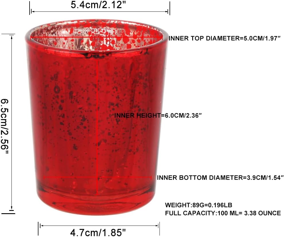 Red Mercury Glass Tea Light Holders - Elegant Votive Candle Holders for Weddings & Home Decor | Set of 36