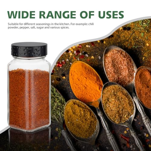Black Lids 2pcs Square Glass Spice Jars 4 oz - Airtight Shaker Containers