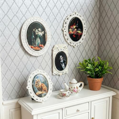 Yolev 7Pcs Mini Vintage Picture Frames Small White Oval Antique Photo Set