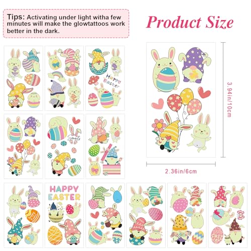 Glow in the Dark Easter Temporary Tattoos Party Favors 60 Pcs