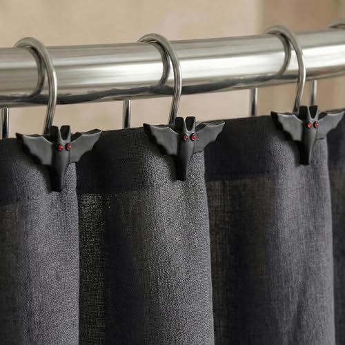 Black Bat Halloween Shower Curtain Hooks - 12 Decorative Rings