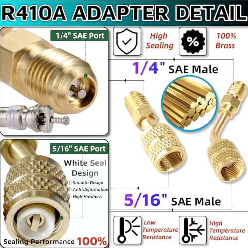 R410A Adapter 5/16'' SAE Female to 1/4'' SAE Male Flare - 1 Straight & 1 Angled