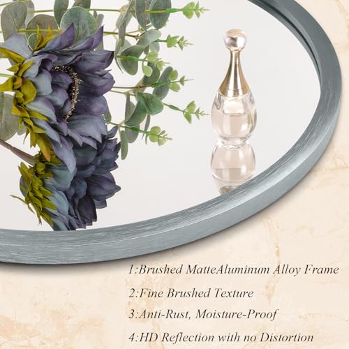 Round Framed Bathroom Mirror - Matte Deep Grey Aluminum - 24in