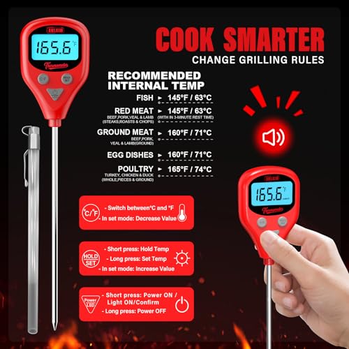 AWLKIM Digital Meat Thermometer with Dual Probes - Instant Read, USB-C Rechargeable, Waterproof for Grilling & BBQ