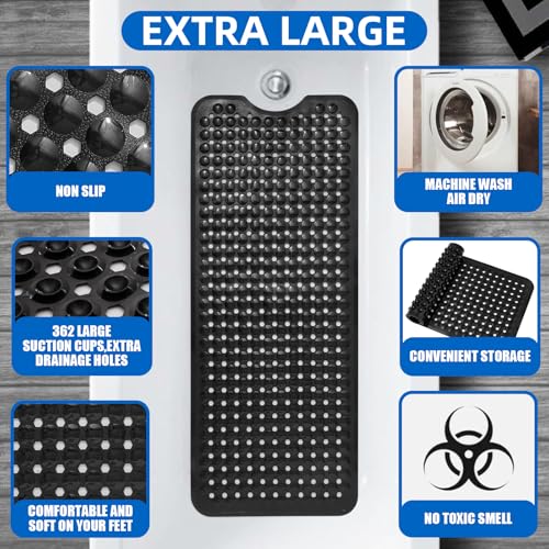 ZHICHENG Non-Slip Bath Mat, 39x16 Inch Extra Long Shower Mat with Suction Cups