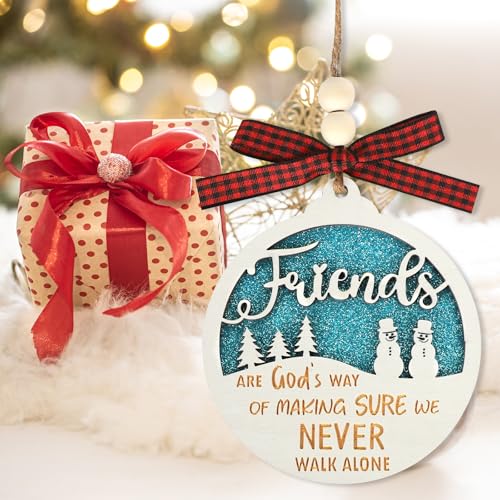 Friends Christmas Ornament - Wooden Friendship Tree Decoration with Double Layer Design - Holiday Gift for Men, Women, Sisters (Friends)