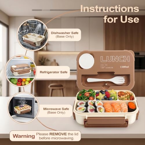 DEERLEAP Bento Box Lunch Container - 4 Compartment, 1300ml, BPA-Free, with Sauce Tray & Utensils
