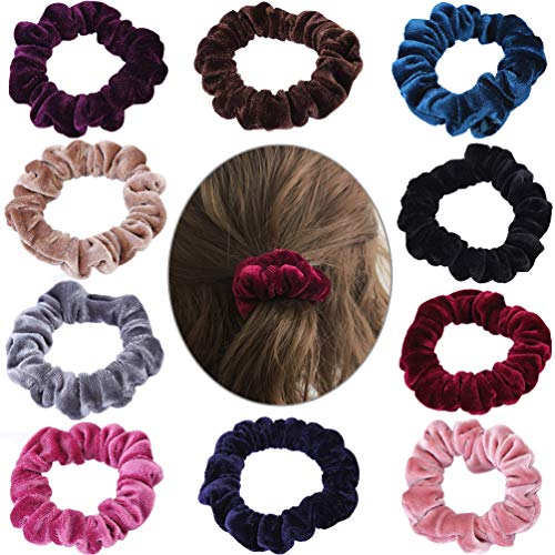 KINGMAS Velvet Hair Scrunchies 10 Pack Elastic Hair Ties for Women