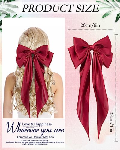 JELIEE 4 Pcs Silky Satin Hair Bows with Long Tails and Metal Clips