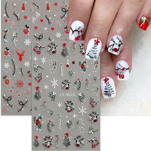 Qdsuh 5D Embossed Christmas Nail Art Stickers - 4 Sheets Winter Decals