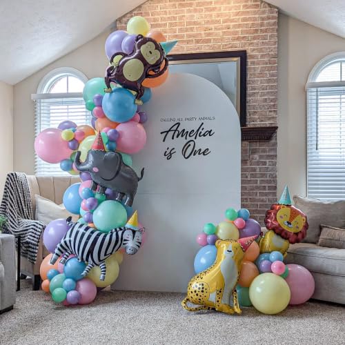 Safari Animal Balloons Set - Lion, Zebra, Giraffe, Monkey, Elephant & Leopard for Jungle Party Decorations