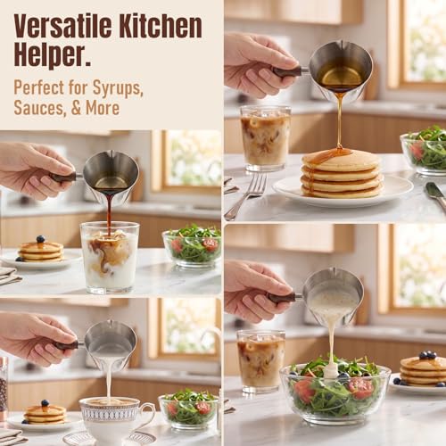 Baalaka Stainless Steel Espresso Cups Set with Wooden Handles - 3.4oz