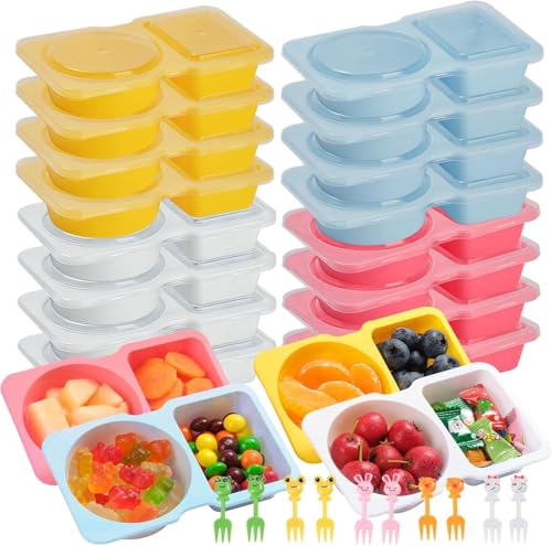 YTMerrify 20 Pack 4.5 Oz Reusable Snack Containers - 4 Colors, 2-Compartment with Lids