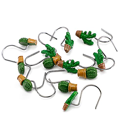 Cactus Shower Curtain Hooks - 12 Resin Bathroom Rings