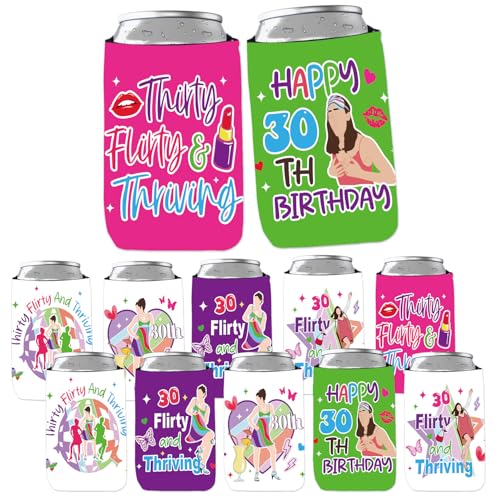 Aposwow 12 Pack 30th Birthday Can Coolers - Flirty & Thriving Party Favors for Women