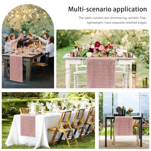 Rose Gold Sequin Table Runner Set - 6 Pieces 12x72 Inches for Weddings & Events