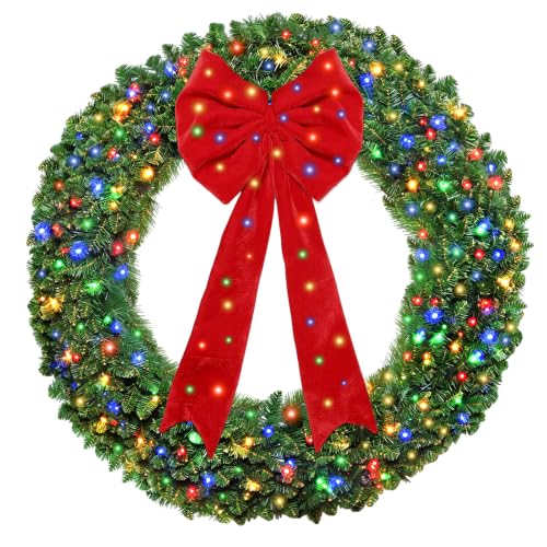 48-Inch Artificial Christmas Wreath for Outdoor Decor with Red Bow