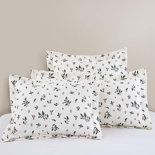 Christmas Holiday Cotton Pillow Shams Set - Farmhouse Holly Berries Pattern 20x26 Inches, Pack of 2 - Pattern 21#