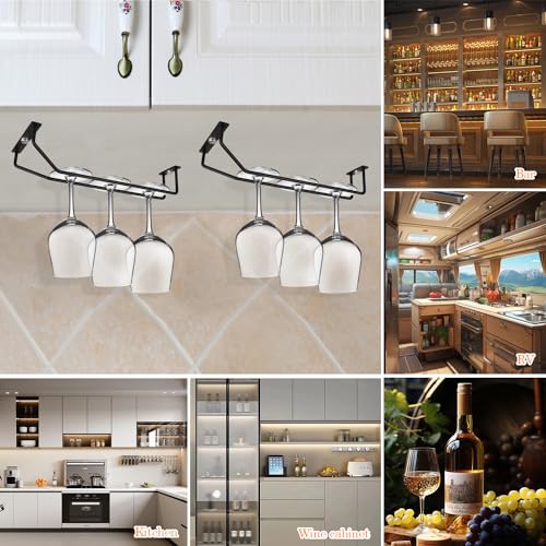 10.8 Inch Black Wine Glass Rack - Under Cabinet Stemware Holder (2 Pack)