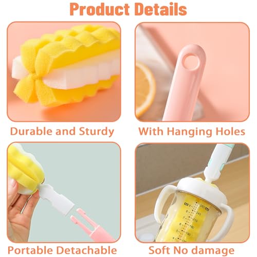 Detachable Bottle Brush Cleaner Set - 4 PCS with Replacement Heads