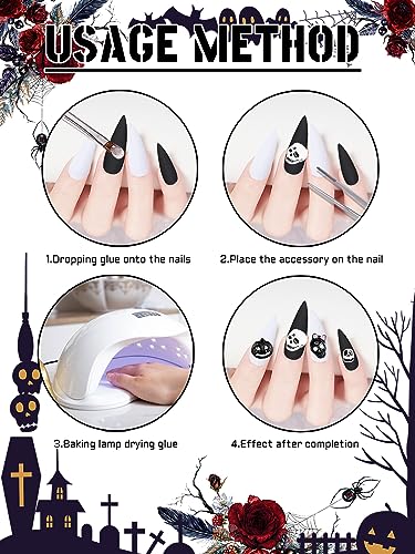 52 Pcs 3D Halloween Nail Art Charms Alloy Pumpkin Spider Skull Jewelry
