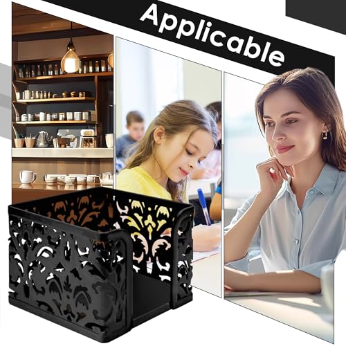 TOCCOOL Metal Note Cube Holder with Floral Carving - Desktop Organizer for 3x3 Inch Memo Pads, Black