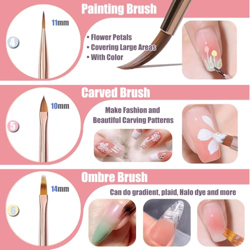 KINGMAS 10 Pcs Nail Art Brushes and Dotting Pens Set for Gel Polish