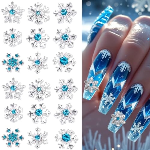 22Pcs Blue Snowflake Nail Charms 3D Alloy Rhinestones for Holiday DIY Nail Art