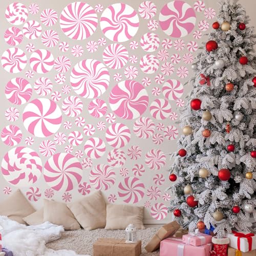 Pink Peppermint Candy Wall Decals - Christmas Xmas Decor Set of 6 Sheets