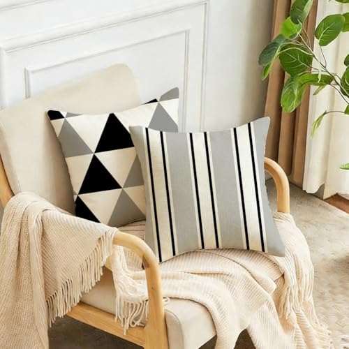 Black 20x20 Pillow Covers Set of 4 - Home Decor Throw Cushion Covers with Striped Geometric Design