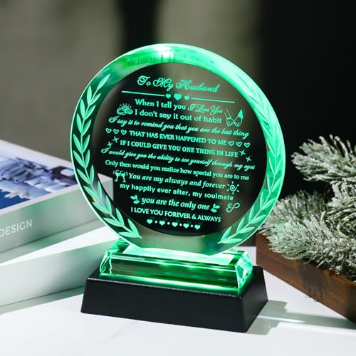 Husband Gift Crystal Keepsake with Colorful LED Base - Anniversary & Love Gift - Style 3