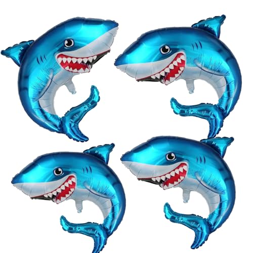 4 Pack Blue Shark Foil Balloons for Ocean Theme Parties