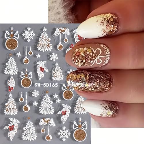 FRUZJAY Christmas 5D Embossed Nail Art Stickers Decals - 2 Sheets