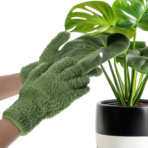 Dark Green Microfiber Dusting Gloves for Houseplants - 2 Pack