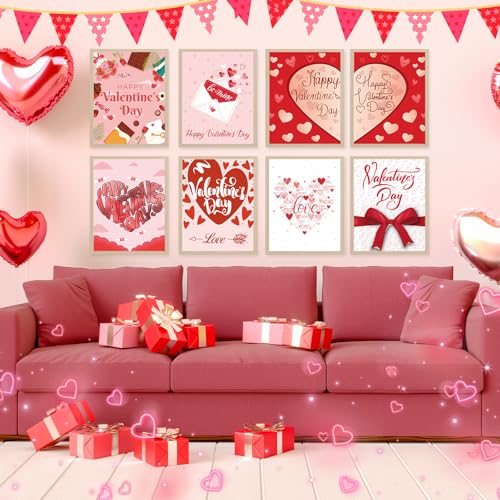 16 Pcs Valentine Wall Art Prints - Romantic Love Heart Posters, 8x10 Inch