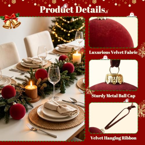 Red Velvet Christmas Tree Ornaments Set - 15 Shatterproof Holiday Decorations