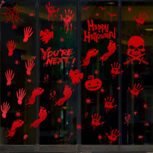 Halloween Window Clings - Bloody Handprint & Footprint Stickers, 9 Sheets