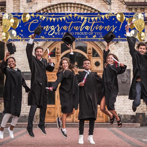 Avezano Blue and Gold Graduation Banner 2026 - 98x20 Inch