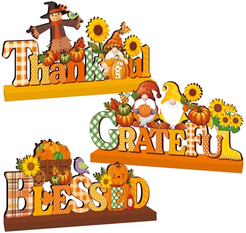 Fall Pumpkin Wooden Centerpieces Set for Thanksgiving Home Decor 3pcs