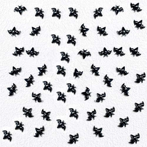 Black Halloween Bat Nail Charms 3D Resin Rhinestones 200pcs