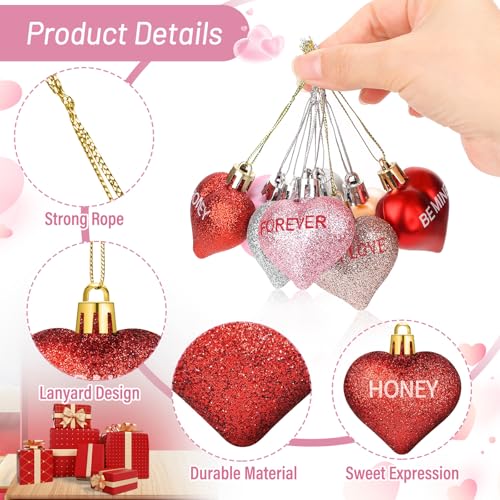 56PCS Heart Ornaments Set for Valentine's Day Decorations