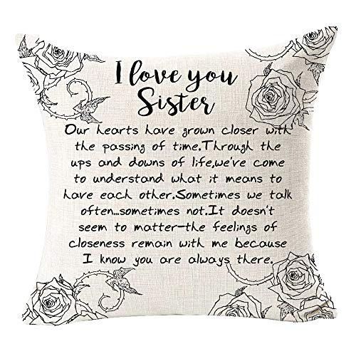 Best Sister Throw Pillow Cover - I Love You Sister, 18x18 Inch