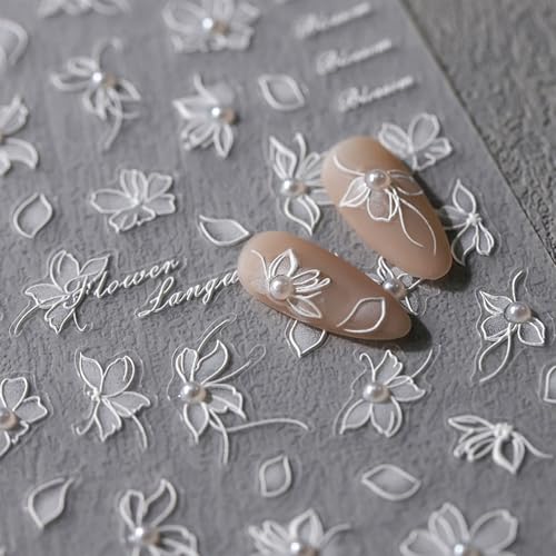 3D Embossed White Flower Nail Art Stickers Self-Adhesive Decals