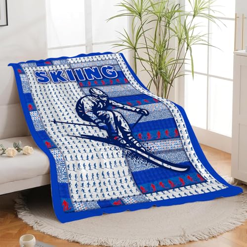 Skiing Fleece Throw Blanket, Soft Plush Flannel Blanket for Sofa, 50"x40"