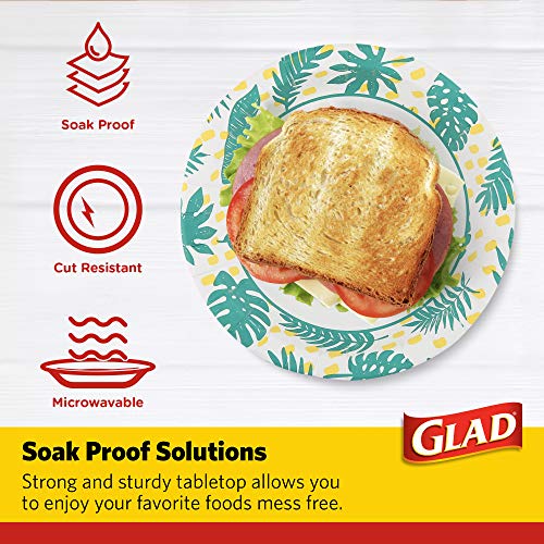 Glad 8.5 Inch Disposable Paper Plates, Palm Leaves Pattern, 50 Count